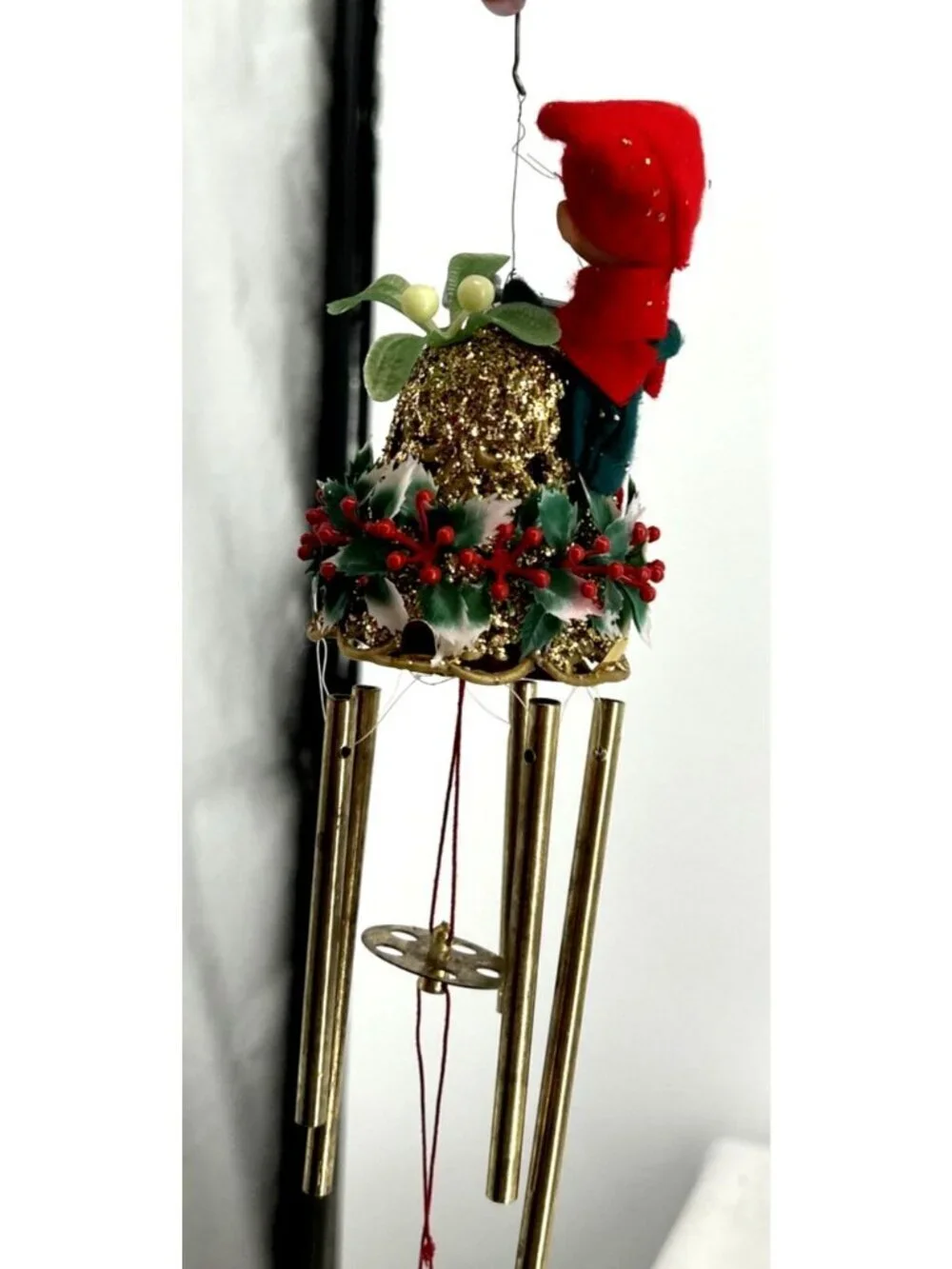 Christmas PIXIE Elf Wind Chimes Mistletoe Bell w/Box 1960's HONG KONG